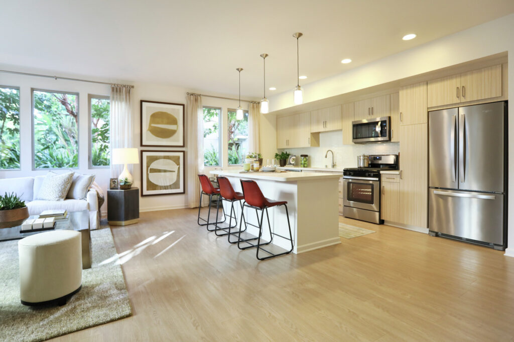 Living room and kitchen of apartment