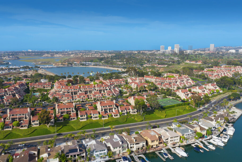 Aerial view of apartment next to ocean