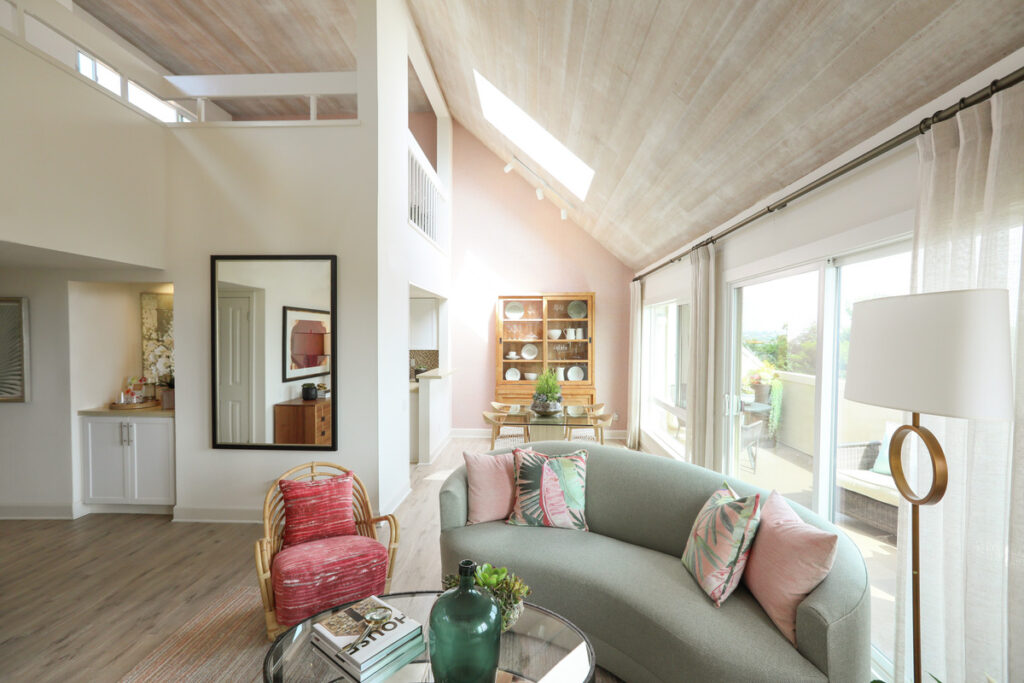 View of living room and loft of an apartment home