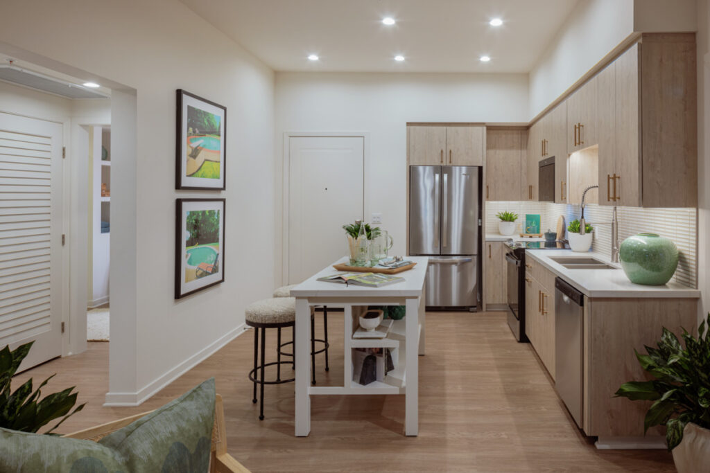 Interior view of kitchen and dining area of a Colonnade apartment home